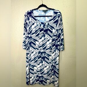 Jessica Howard Women's Tan & Blue Lightweight 3/4 Sleeve Midi-Dress; 18W